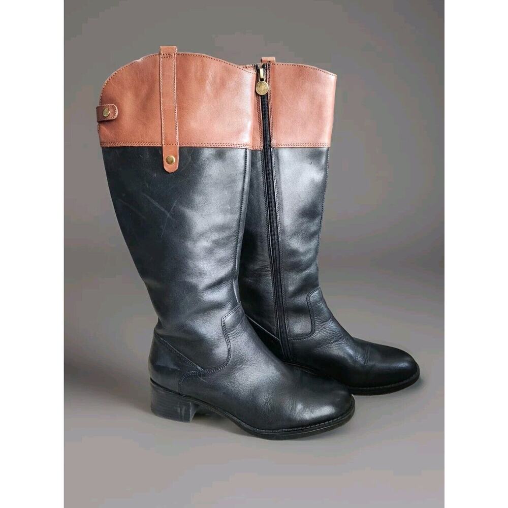 Franco Sarto Clove 2 Two-Tone Riding Boots Zip-Up Brown Black Womens 8 - Picture 2 of 12